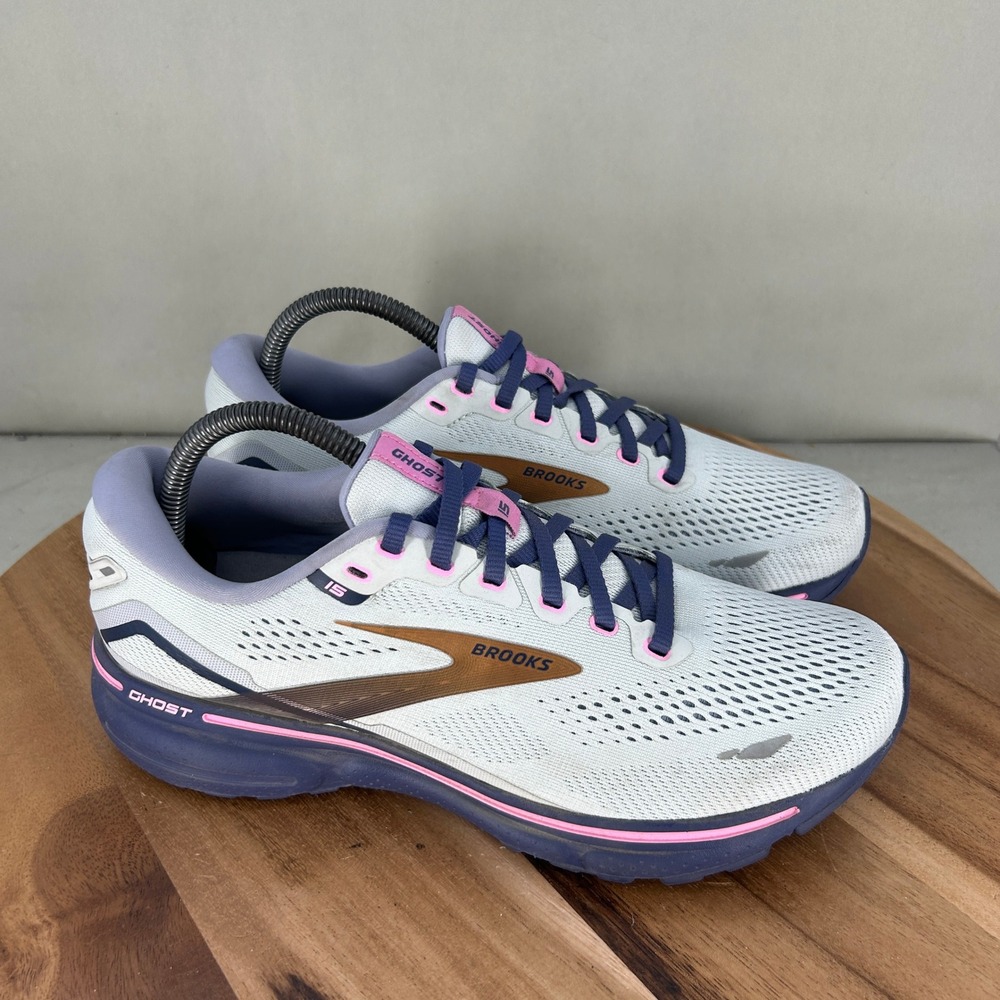 Brooks Ghost 15 Womens Grey Blue Pink Running Shoes 1203801D492 Size 9 Wide D